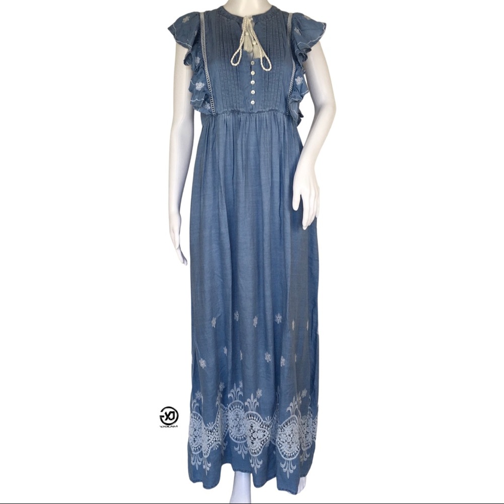 Desigual Women's Maxi Ruffle Dress Vest Innocence Sz 38